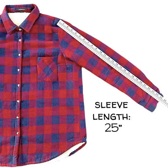 Ambiance Shacket Womens L Soft Fleece Red & Blue Plaid Button Front Pocket Shirt - Picture 6 of 13